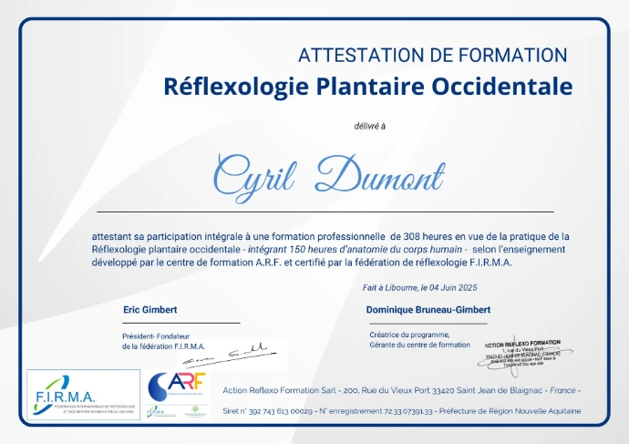 FIRMA attestation reflexologue